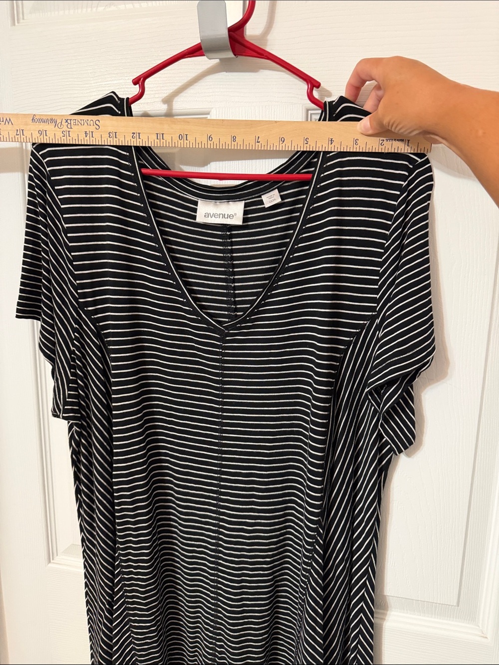Avenue Black & White Striped V-Neck Short Sleeve Top - Picture 11 of 11